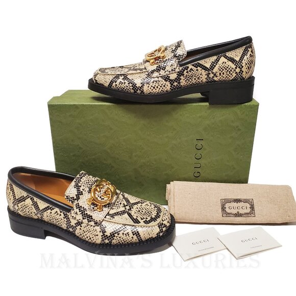 GUCCI SHOES MENS INTERLOCKING G LOGO PYTHON PRINT LOAFERS sz 8 8.5 US - Picture 4 of 15